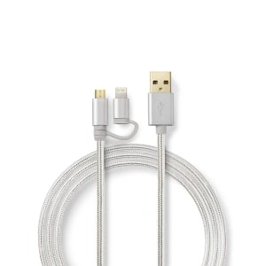 Nedis 2-in-1-Synkronointi- ja Latauskaapeli | USB Micro B -Uros + Apple Lightning 8-Nastainen Uros – USB-A, Uros | 2,0 m | Alumiini