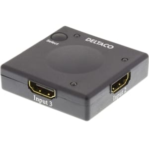 DELTACO HDMI-kytkin, automaattinen3 > 1, 1080p, 3D, musta | HDMI-7002
